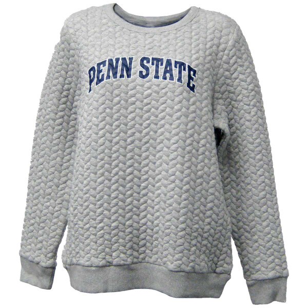 women's heather gray Kinsley quilted crew neck sweatshirt with arched Penn State